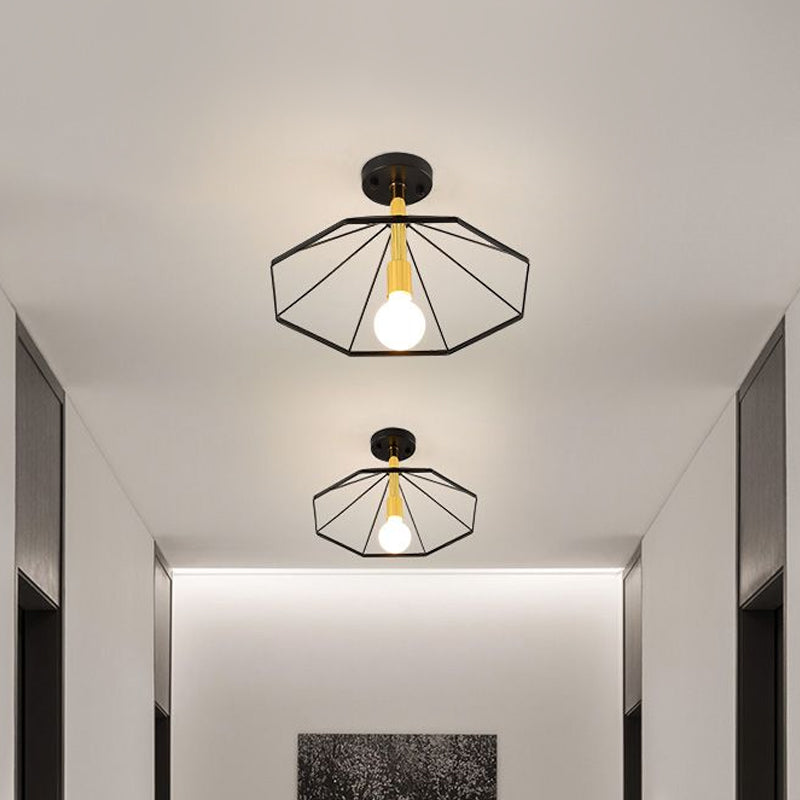 Black Tapered Semi Flush Ceiling Light Metal Minimalist 1 Light Ceiling montés Fixture for Lobby