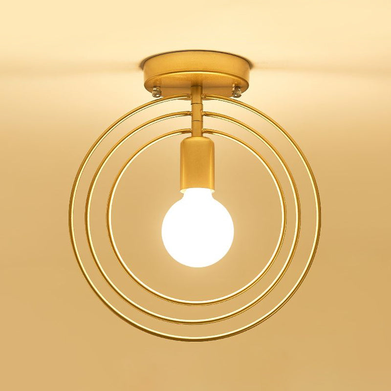 Triple Metal Ring Ceiling Mount Light Fixture Modern 1 Light Golden Flush Ceiling Light Fixture for Bedroom
