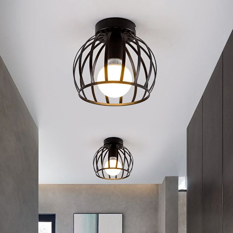 Black/Gold Metal Cage Ceiling Mounted Light Minimalism 1 Light Flushmount Lighting for Corridor