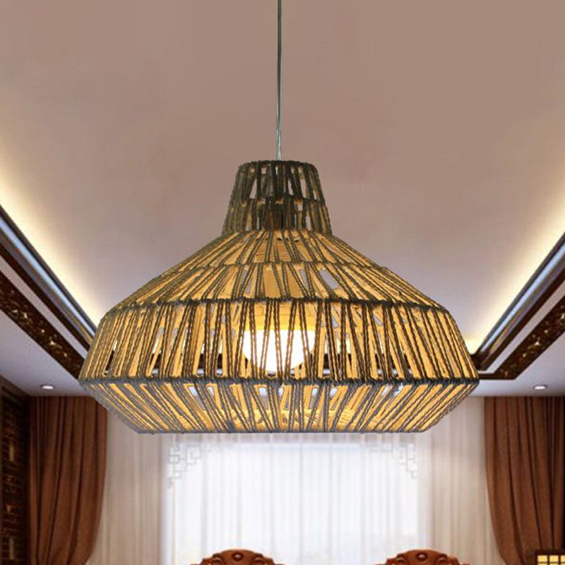 1 Bulb Handcrafted Pendant Lighting Modernist Wood Hanging Light Fixture in Coffee