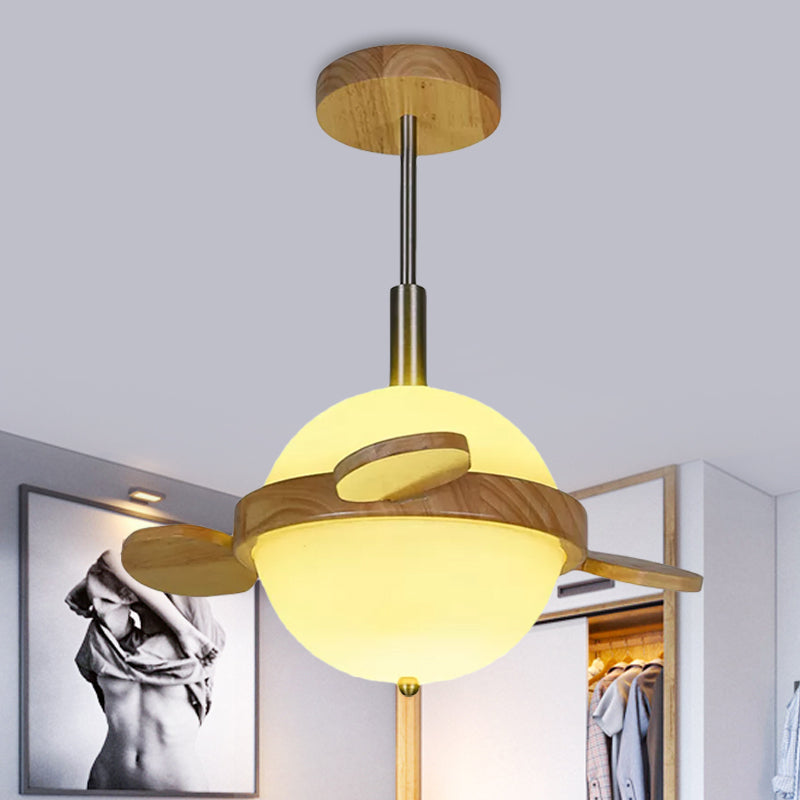 15 "W Milk Glass Globe Semi Flush Mount Light Nordic 1 Cabeza de lámpara de lámpara en madera para balcón