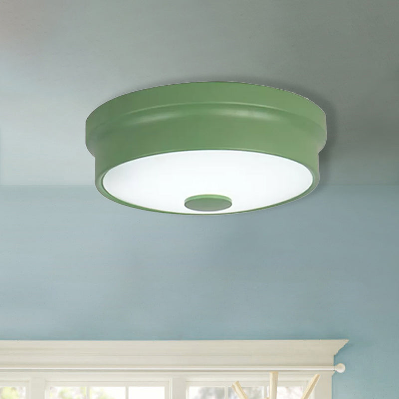 Macaron Drum Lampada da incasso a soffitto in metallo a LED per cameretta dei bambini Illuminazione da incasso in nero/verde/rosa/giallo con diffusore in vetro smerigliato
