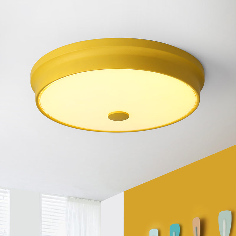 Lámpara empotrada de techo Macaron Drum, iluminación empotrada Led de Metal para habitación de niños en negro/verde/rosa/amarillo con difusor de vidrio esmerilado