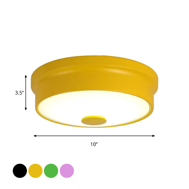 Macaron Drum Lampada da incasso a soffitto in metallo a LED per cameretta dei bambini Illuminazione da incasso in nero/verde/rosa/giallo con diffusore in vetro smerigliato