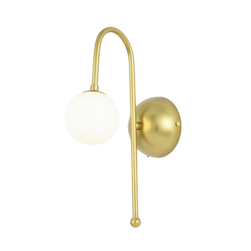 1 Bulb Globe Wall Mounted Light Fixture Modern Gold Opal Glass Lighting for Living Room