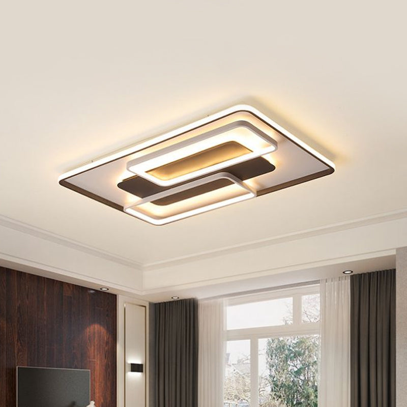 Black and White Geometric Flushmount Contemporary Metal Led Living Room Lighting in Warm/White Light, 18"/23.5"/35.5" W