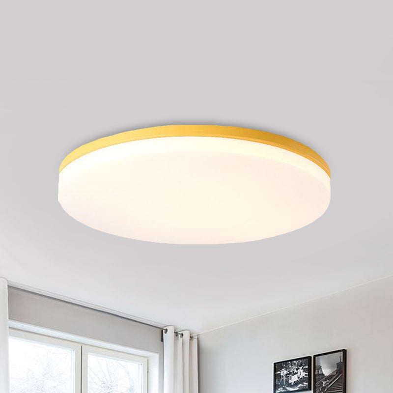 10"/15"/19" W Circular Flush Ceiling Lamp Macaron Metal Indoor Flush Lighting in Green/Pink/White/Yellow