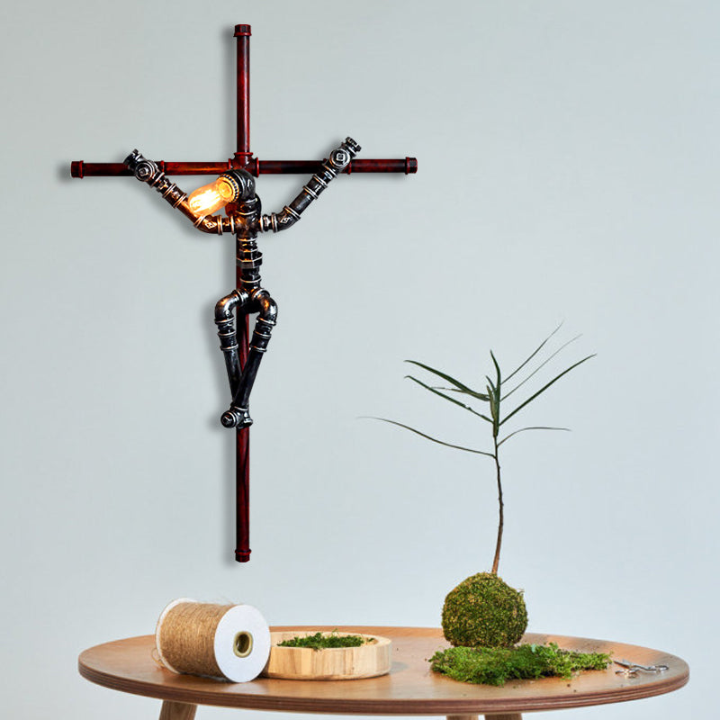 Apliques de pared en forma de cruz steampunk con diseño de robot 1 lámpara de pared metálica ligera en plata envejecida para interiores