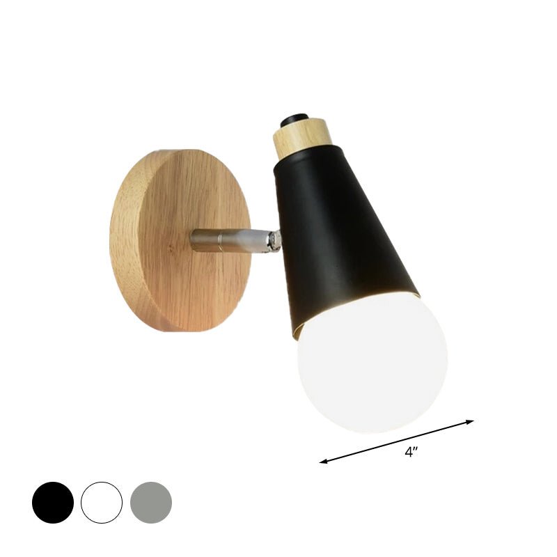 Nordic Sweet Cone Wall Light Rotatable 1 Light Wall Sconce with Metal/Wood Backplate for Child Bedroom
