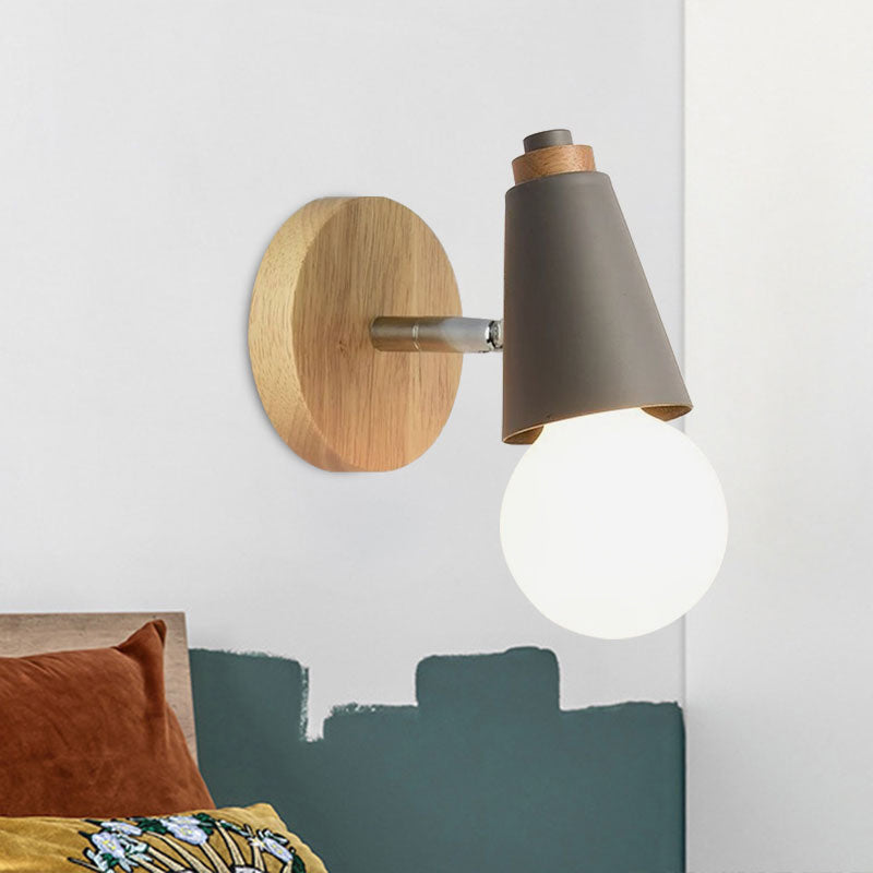 Nordic Sweet Cone Wall Light Rotatable 1 Light Wall Sconce with Metal/Wood Backplate for Child Bedroom