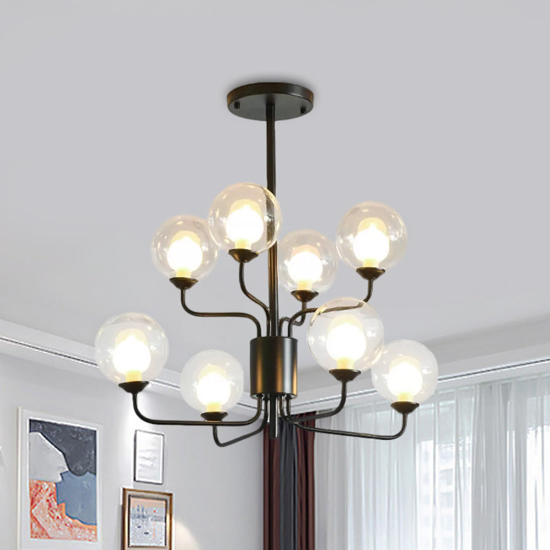 2-Tier Ball Clear Glass Chandelier with Radial Design Contemporary 8/12/18 Lights Black/Gold Hanging Light Fixture