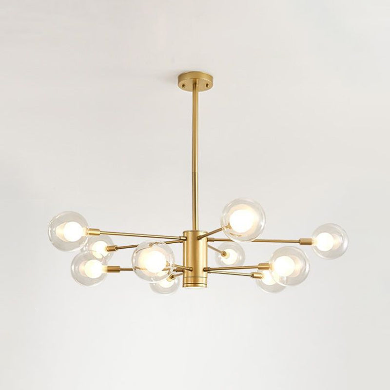 Lampadario a globo di vetro trasparente con design radiale modernista 10/12/16 luci appesi lampada in oro