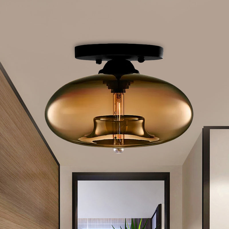 Lampe encastrée ovale en verre, Style Simple, 1 lumière claire/ambre/fumée, plafonnier pour couloir