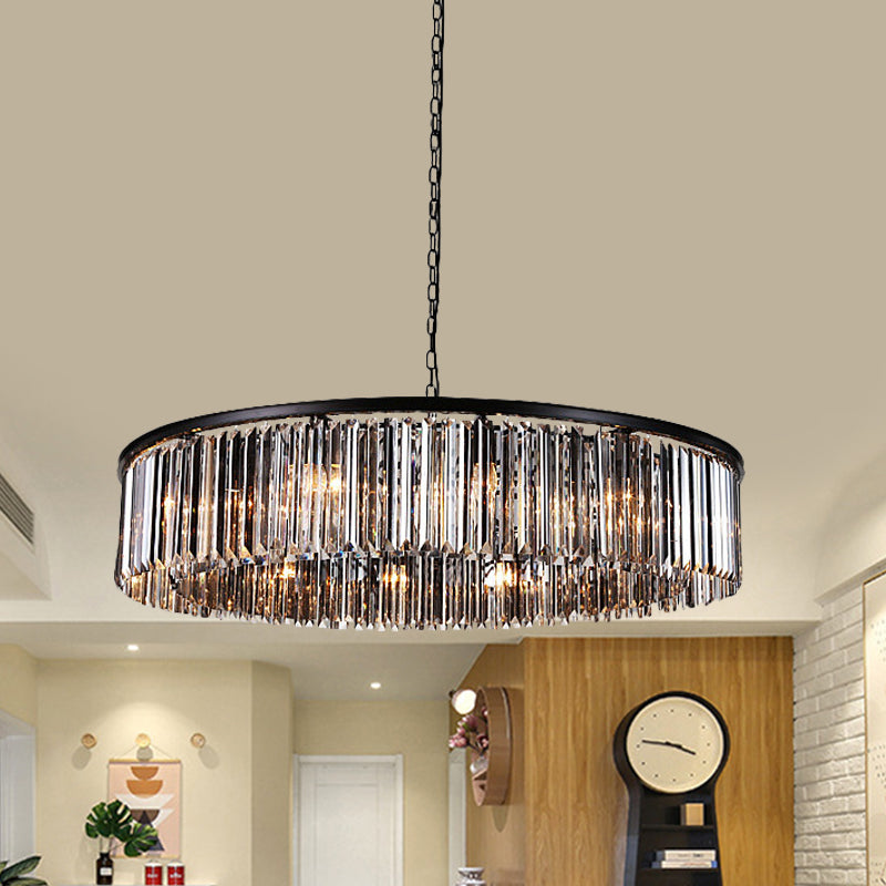 Drum Clear/Amber Crystal Hanging Pendant Light Modern 9-Light LED Chandelier Lamp for Restaurant