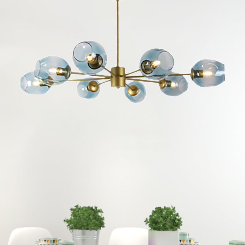 Gold Branch Chandelier Lighting Post Modern 6/8 Lights Light Blue/Clear/Amber Glass Ceiling Suspension Lamp