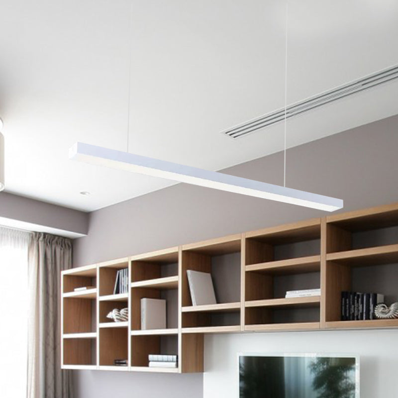 23.5"/35.5"/47" Long Led Hanging Lighting with Slim Rectangular Linear Metal Shade Minimal Silver/Black/White Ceiling Pendant Lamp, 5"/8"/12" Wide