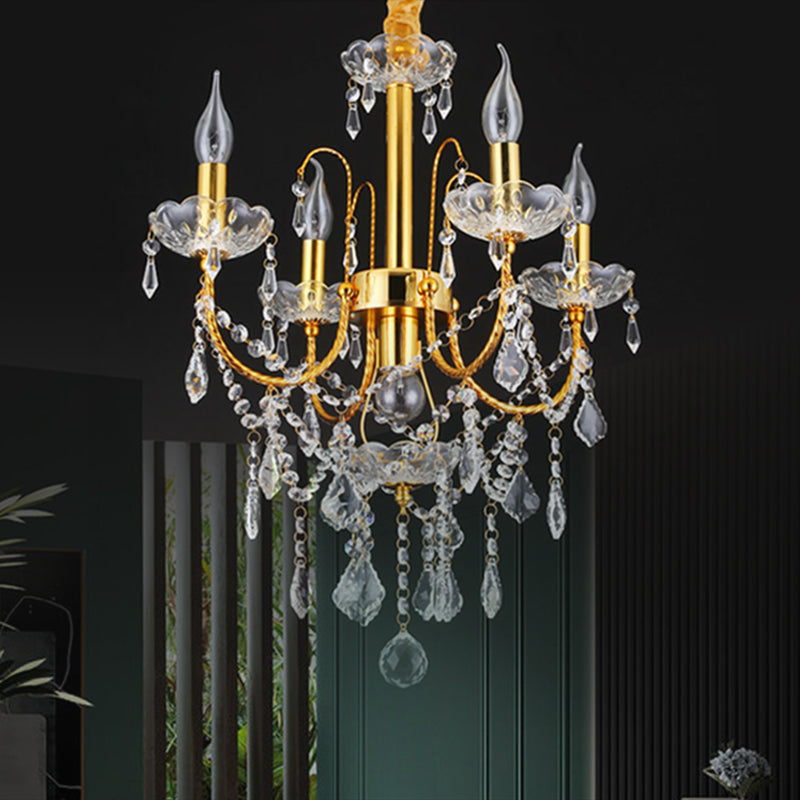 Candelabra eetkamer kroonluchter traditionele metaal 5/7/9 bollen goud hangende lichtkit met swag crystal streng deco
