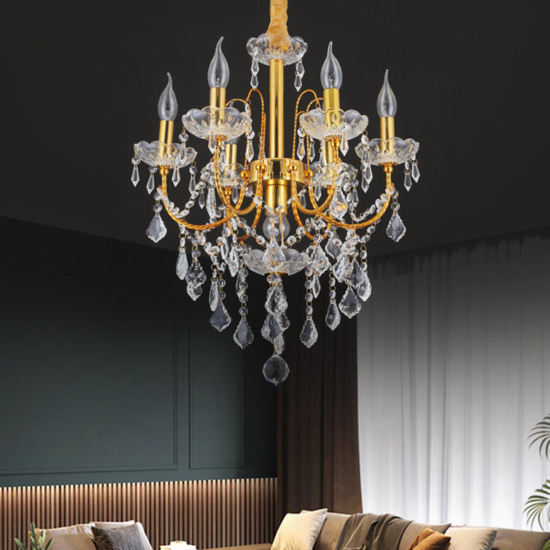 Candelabra eetkamer kroonluchter traditionele metaal 5/7/9 bollen goud hangende lichtkit met swag crystal streng deco