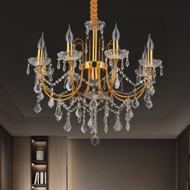 Candelabra eetkamer kroonluchter traditionele metaal 5/7/9 bollen goud hangende lichtkit met swag crystal streng deco