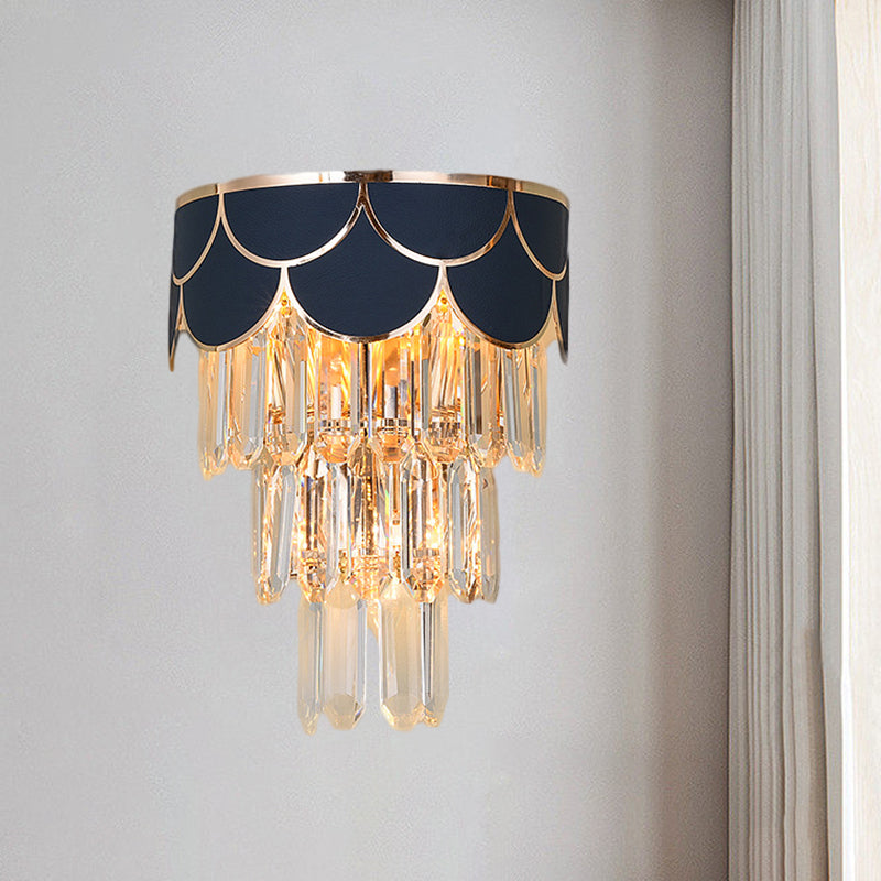 Sala de estar escalonada Sala de pared Splectangle Crystal 3 cabezas Idea de iluminación de pared contemporánea en negro