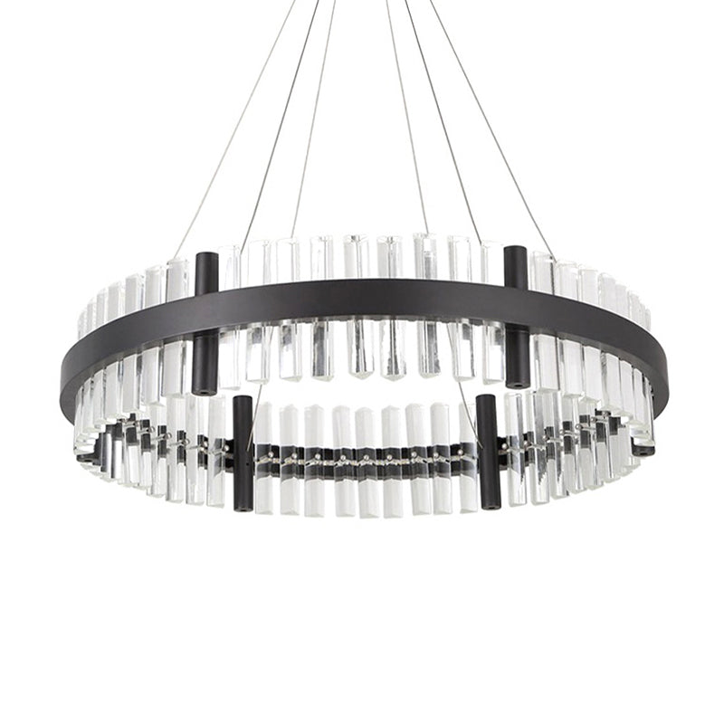 16"/23.5" Wide Round Pendant Chandelier Modern Crystal Black LED Hanging Lamp in Warm Light for Living Room