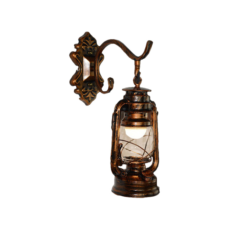 Éclairage mural de kérosène en bronze antique Verre transparent industriel 1 Light Living Room Glasce Lightture, 13 "/ 14" / 16 "