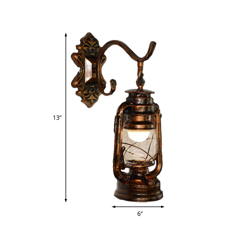 Éclairage mural de kérosène en bronze antique Verre transparent industriel 1 Light Living Room Glasce Lightture, 13 "/ 14" / 16 "