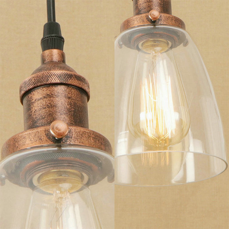 Gealtertes Kupfer 1 hängende Deckenleuchte Vintage Clear Glass Tapesed Anhänger Beleuchtung für Esszimmer