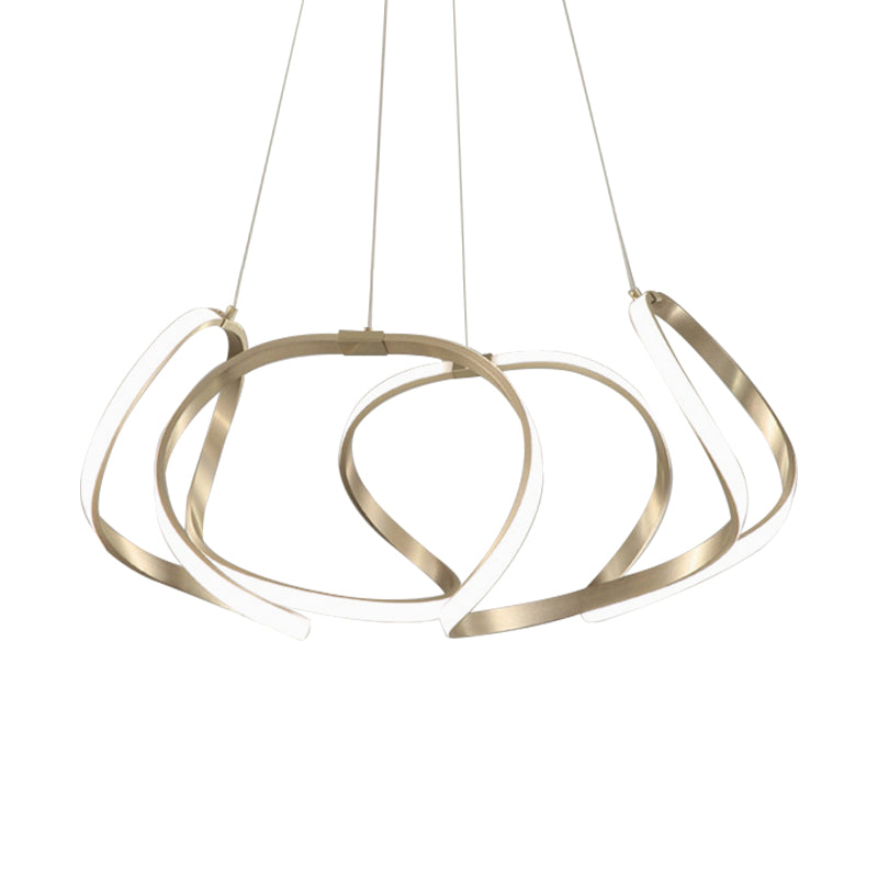 23.5"/31.5" Wide Chrome/Gold Strip Chandelier Postmodern LED 1 Light Acrylic Hanging Lamp Kit in Warm/White Light