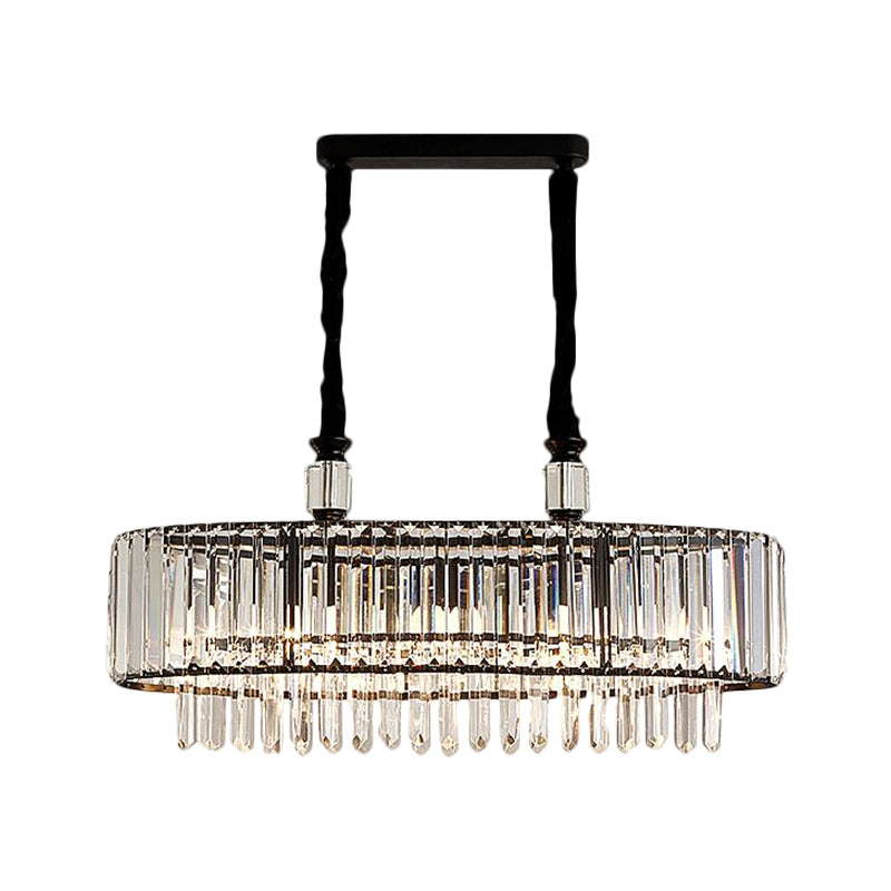 4/6 Heads Dining Room Island Lighting Contemporary Black Hanging Ceiling Lamp with Rectangle Crystal Prisms Shade, 27.5"/35.5" Wide