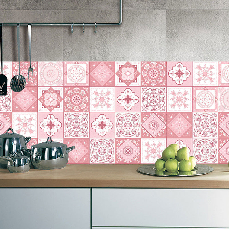 Pink Tiles Wallpaper Panels Geometric Bohemia Peel and Paste Wall Decor for Home