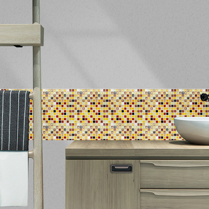 Mosaic Ceramic Tile Wallpaper Panel Contemporary PVC Wall Decoration in Yellow, Easy to Remove