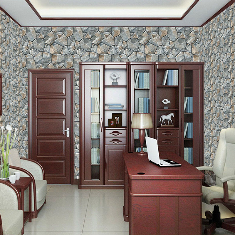 Textured-Look Stone Wallpaper Panel Industrial PVC Wall Decor in Grey, Self Adhesive