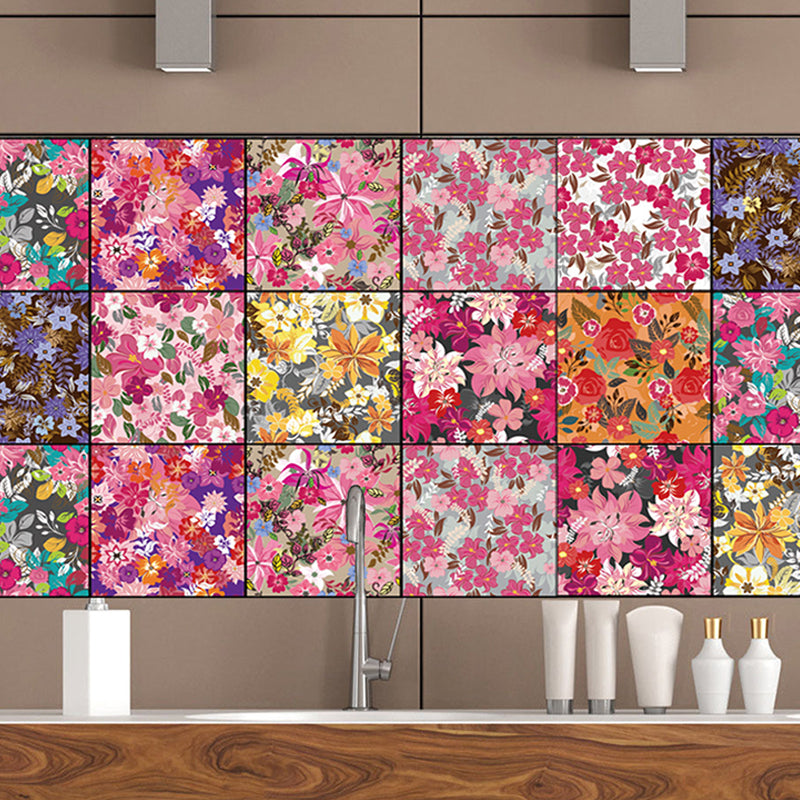 Pastoral Flowers Stick Wallpapers in Rose Red Countryside Wall Covering for Accent Wall