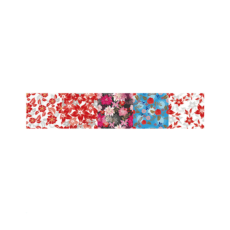 Flower Blossom Wallpaper Panel Set Rural PVC Self-Sticking Wall Art in Red-Yellow-Blue-Green