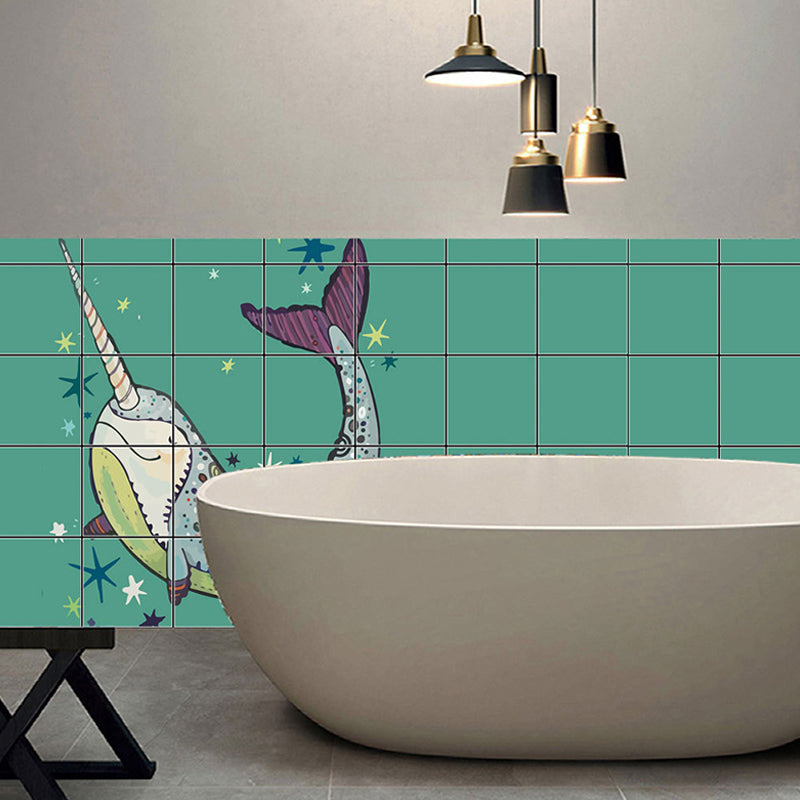 Green Narwhal Wallpaper Panels Self-Sticking Novelty Child Bedroom Wall Covering