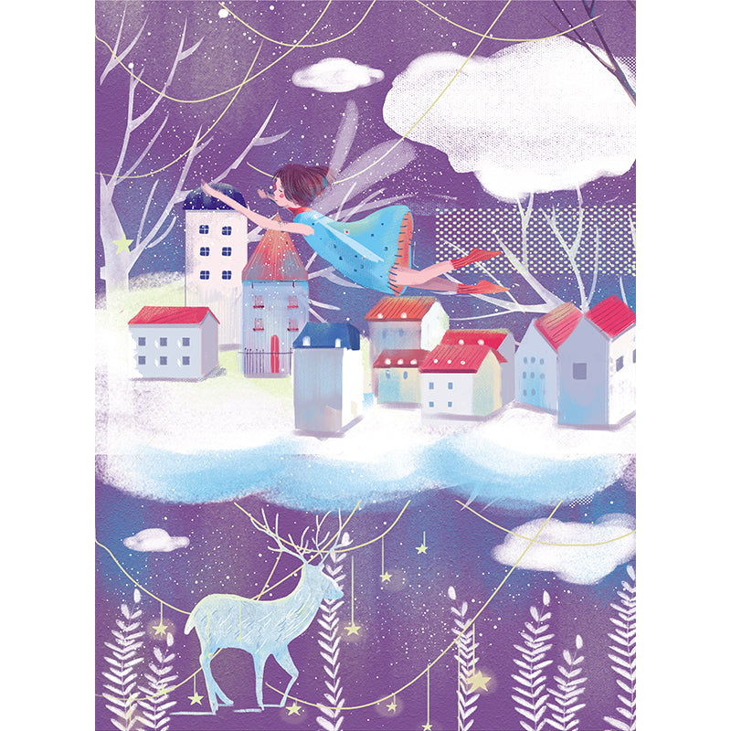 Purple-White Fairy Tale Mural Decal Winter Scenery Nordic Stain Proof Wall Covering