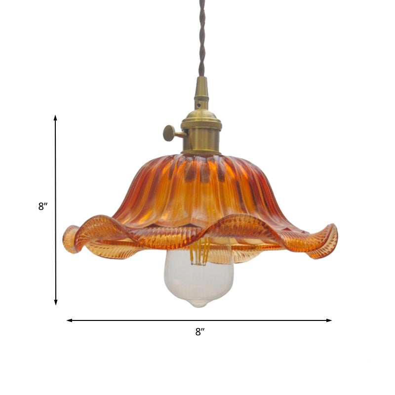 Iluminación colgante de color festoneado de 8 "/10"/12 "de ancho Vintage 1 lámpara colgante de vidrio acanalado de luz en amarillo para sala de estar