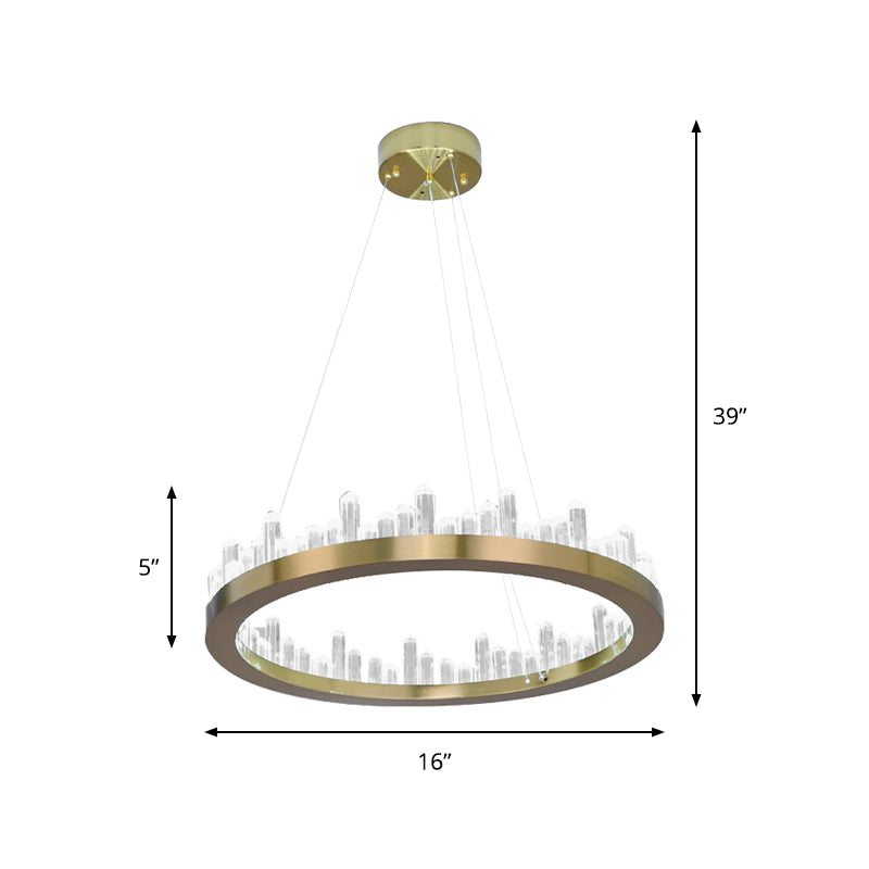 Chandelier circulaire en cristal en or suspension de suspension LED moderne en lumière chaude / blanche pour chambre, 16 "/23,5" de large