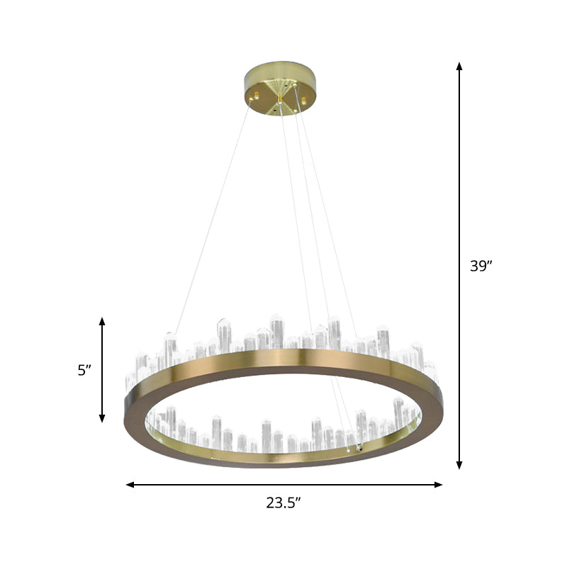 Chandelier circulaire en cristal en or suspension de suspension LED moderne en lumière chaude / blanche pour chambre, 16 "/23,5" de large