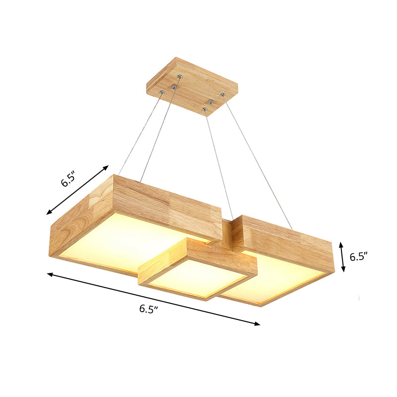 Modern Rhombus/Square LED Chandelier Pendant Wooden 3-Light Bedroom Ceiling Lamp in Warm/White