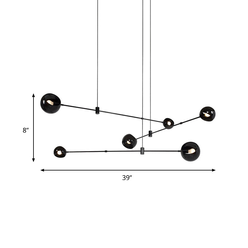 Molécule contemporain pendentif éclair fonte 6 têtes de lustre de chambre à coucher noir