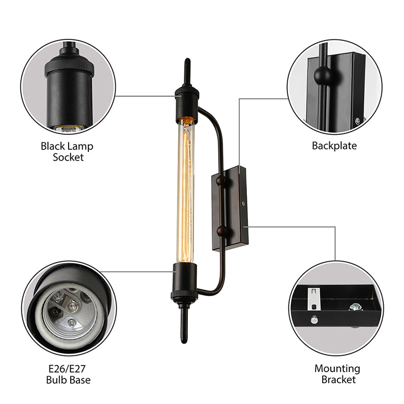 Éclairage de montage mural linéaire en métal avec grenier en bulbe d'exposition 1 éclairage mural d'éclairage en noir