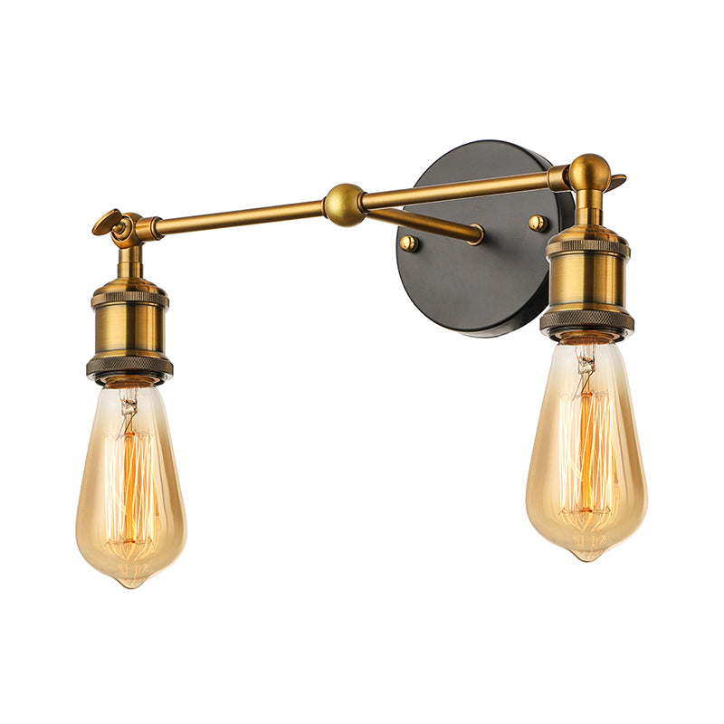 2 Lights Exposed Sconce Light with Bare Bulb Industrial Brass Finish Metal Wall Light Fixture for Coffee Shop