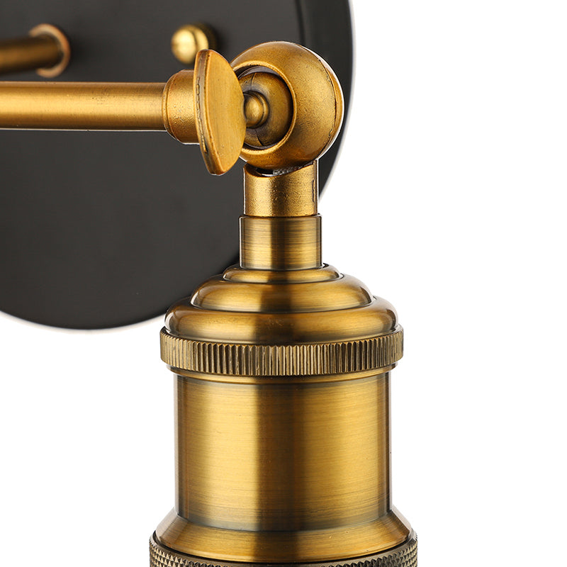 2 Lights Exposed Sconce Light with Bare Bulb Industrial Brass Finish Metal Wall Light Fixture for Coffee Shop