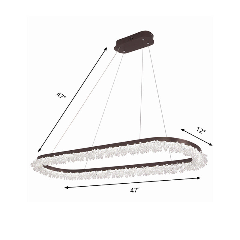 Elliptischer Kronleuchter anheizt helles zeitgenössisches kristallbraunes LED -Federlampe in warmem/weißem/natürlichen Licht, 35,5 "/47" breit