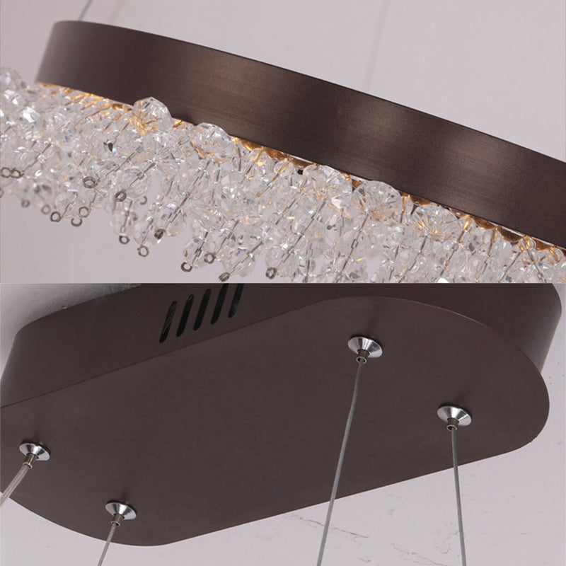 Elliptischer Kronleuchter anheizt helles zeitgenössisches kristallbraunes LED -Federlampe in warmem/weißem/natürlichen Licht, 35,5 "/47" breit