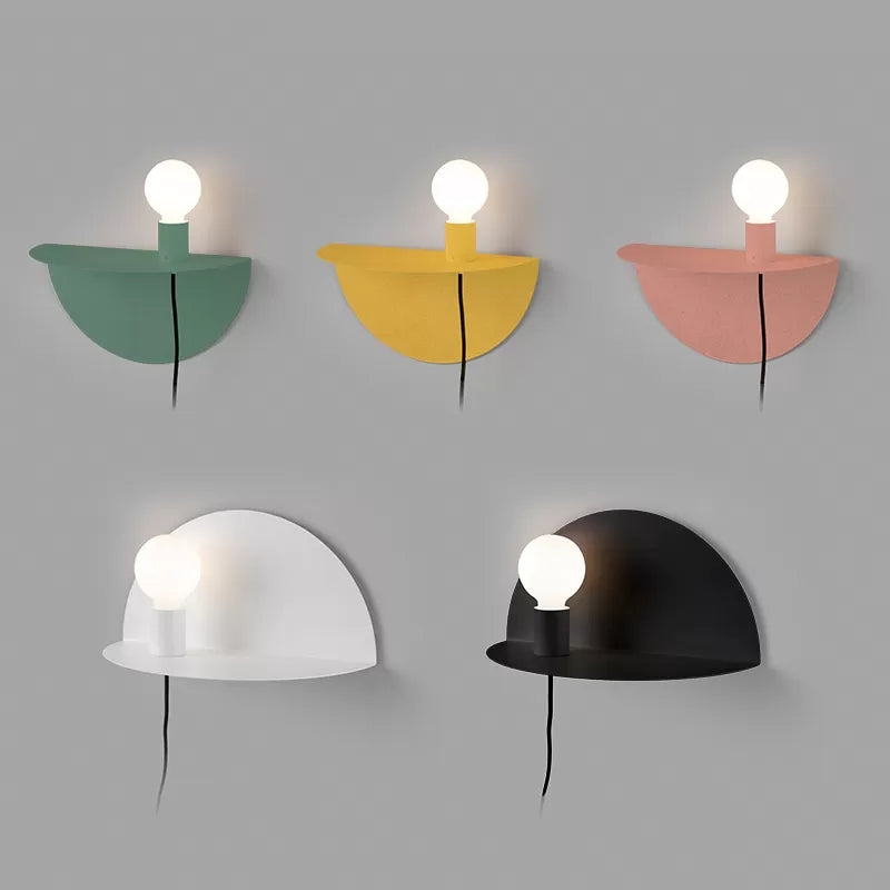 Open Bulb Kids Bedroom Wall Light with Half-Circle Metal 1 Light Nordic Style Sconce Light