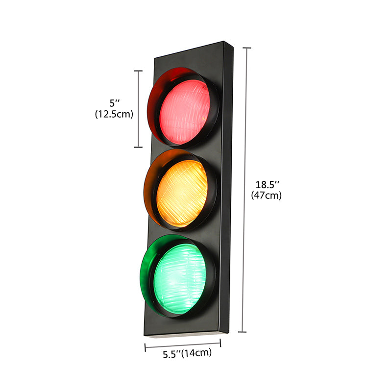 Creative Traffic Light Wall Mount Light 3 Lights Industrial LED Wall Lighting in Black for Bar