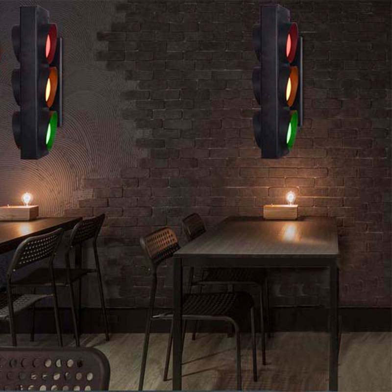 Creative Traffic Light Wall Mount Light 3 Lights Industrial LED Wall Lighting in Black for Bar